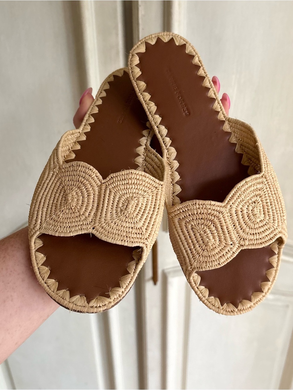 Carrie Forbes Woven Raffia Slide Sandals